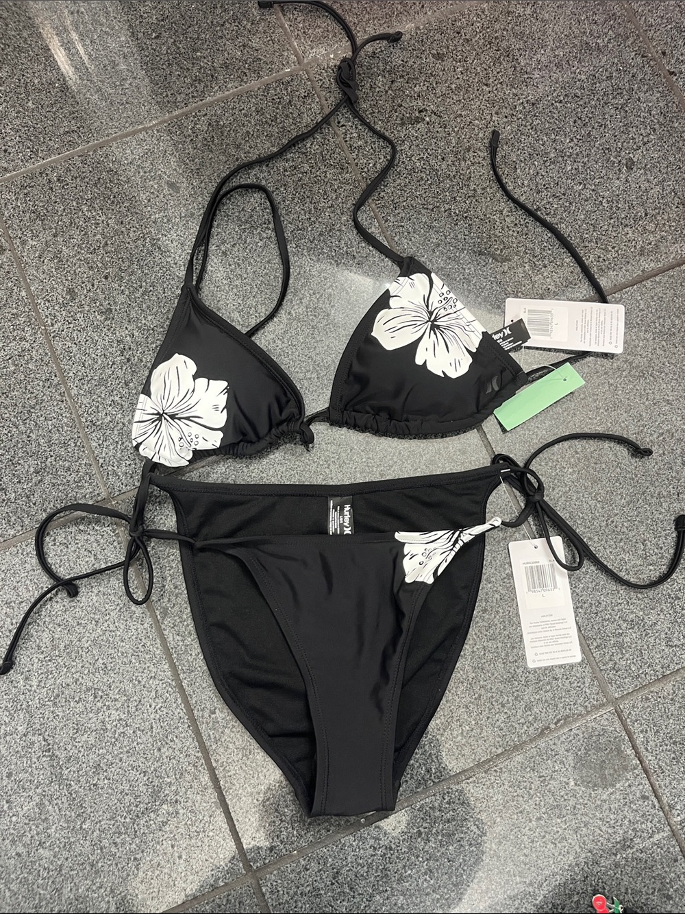 Hurley Black Bikini Set with White Floral Print